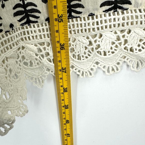 Old Navy Mini Dress Womens Sleeveless Tie Shoulder Ikat Lace Hem Black Cream M - Picture 9 of 11